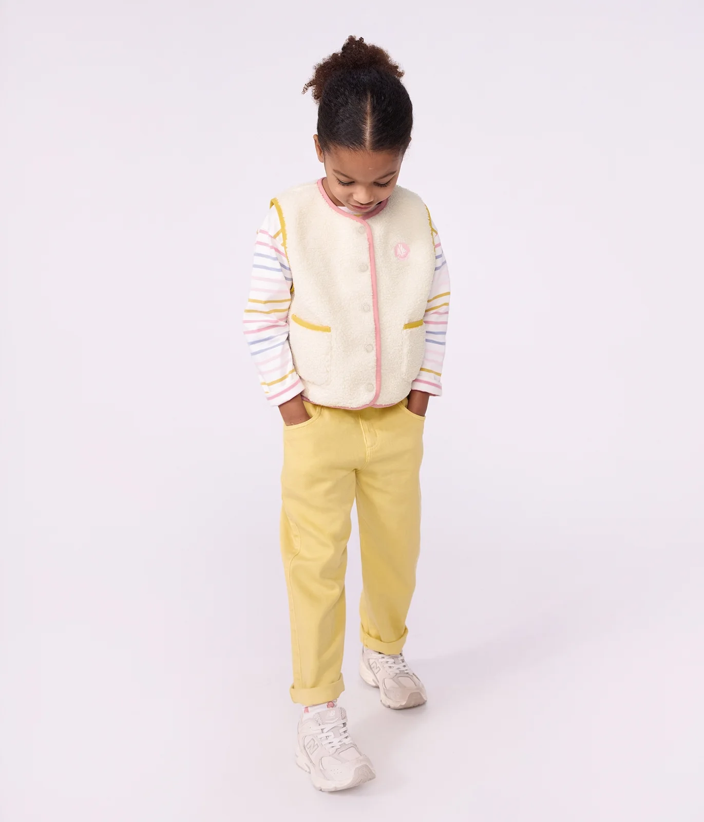 Children's sleeveless plain sherpa cardigan
