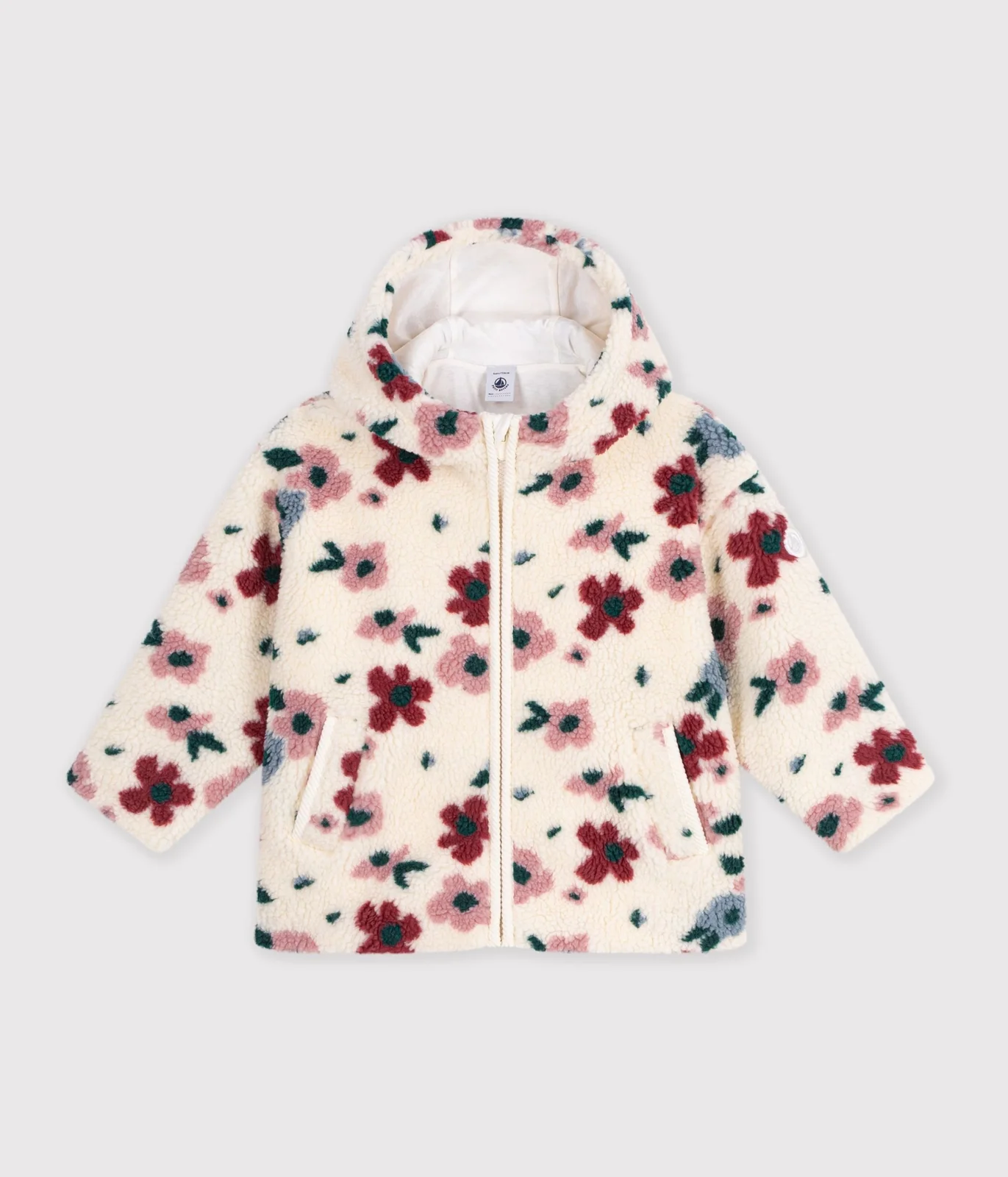 Children's hooded jacket in floral sherpa