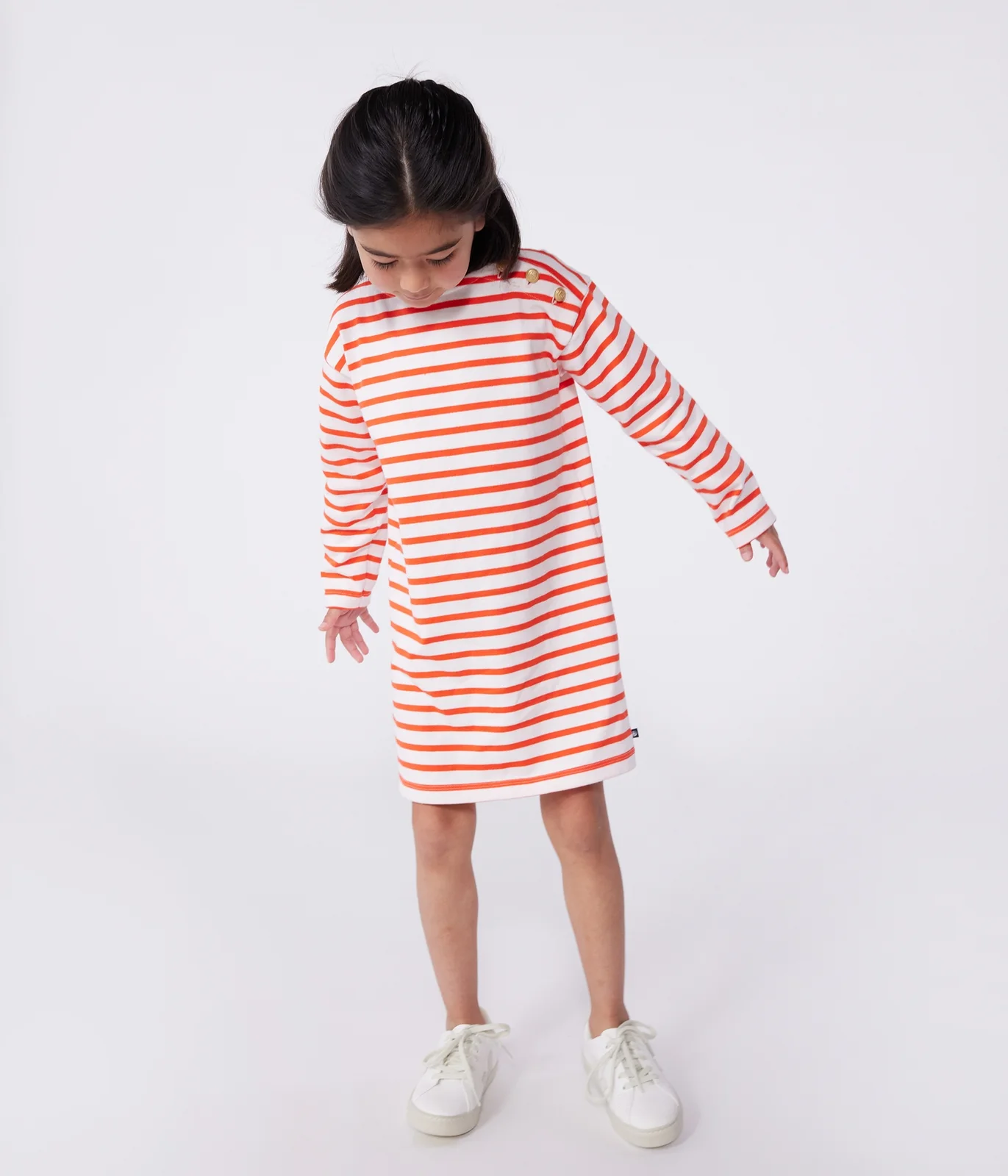 Children's long-sleeved stripy cotton dress