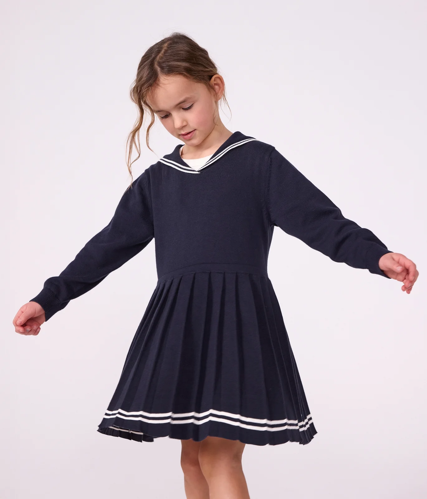 Children's long-sleeved plain cotton dress