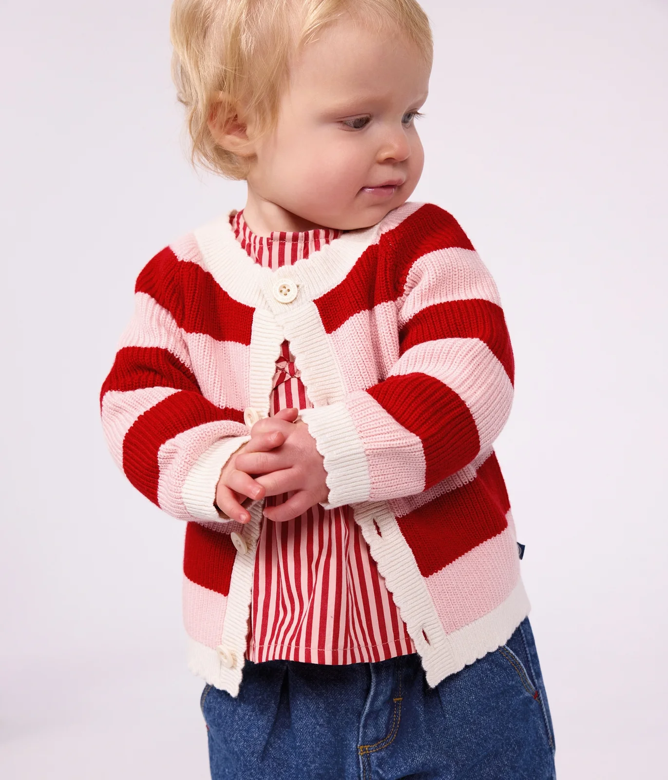 Babies' cardigan in stripy cotton