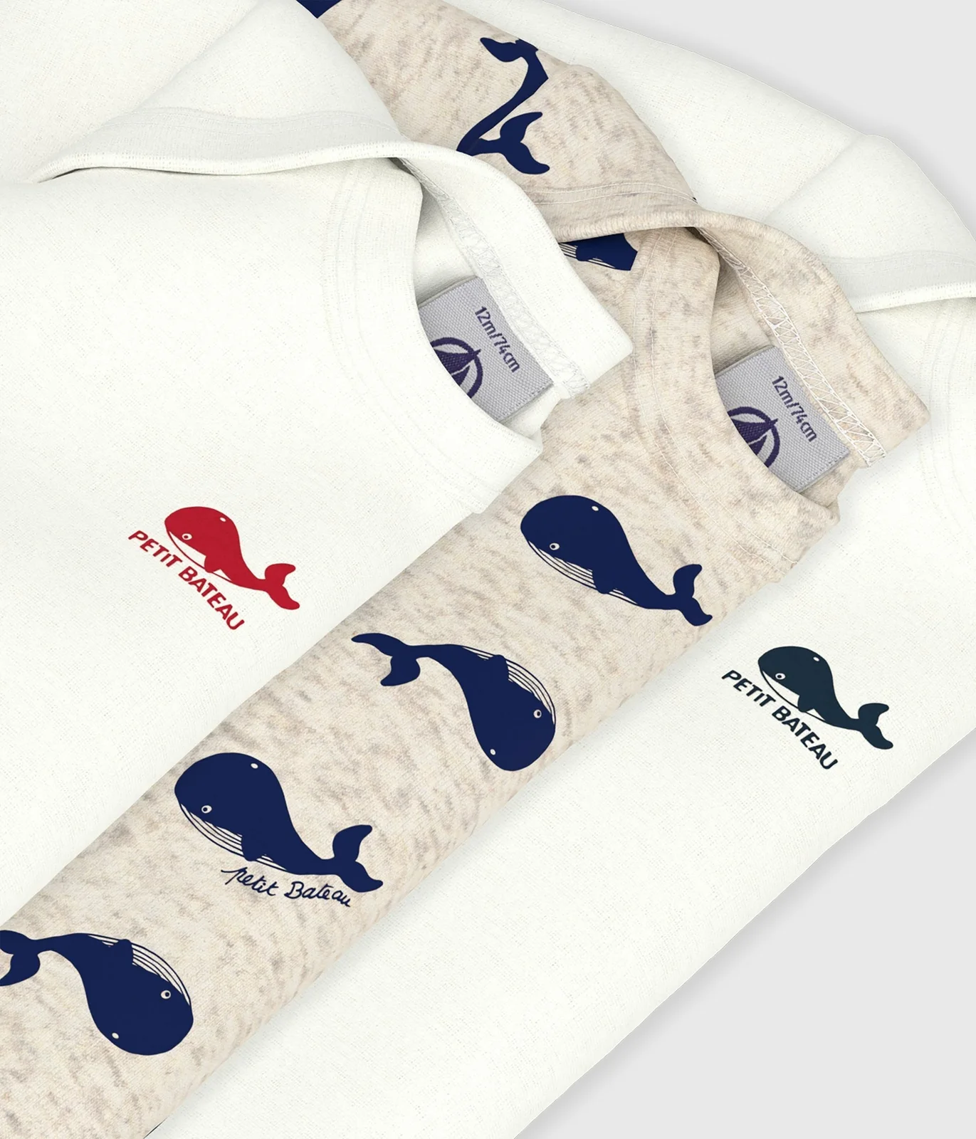 Babies' Long-Sleeved Cotton Whale Themed Bodysuits - 3-Pack