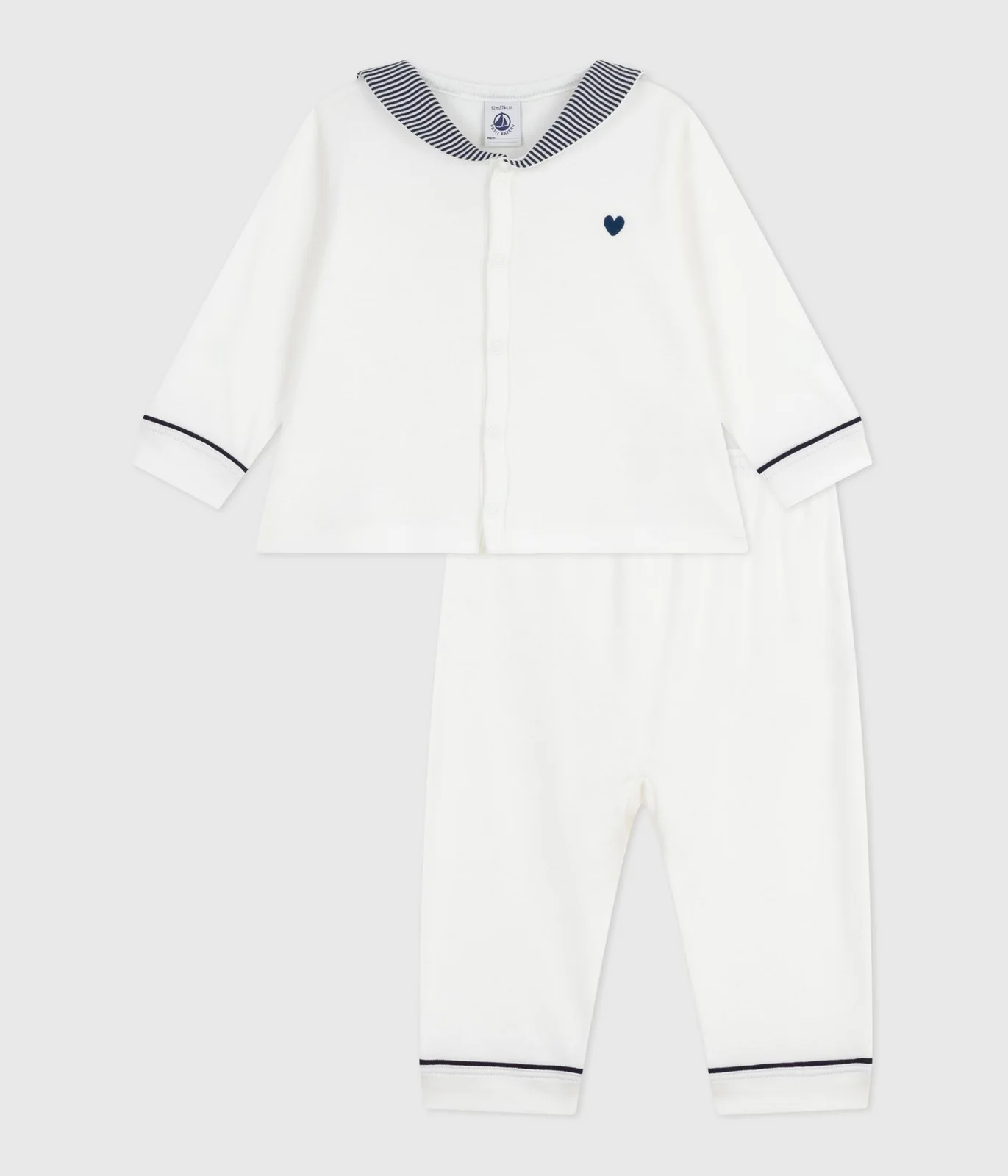 Unisex 2-piece cotton sleepsuit with sailor collar