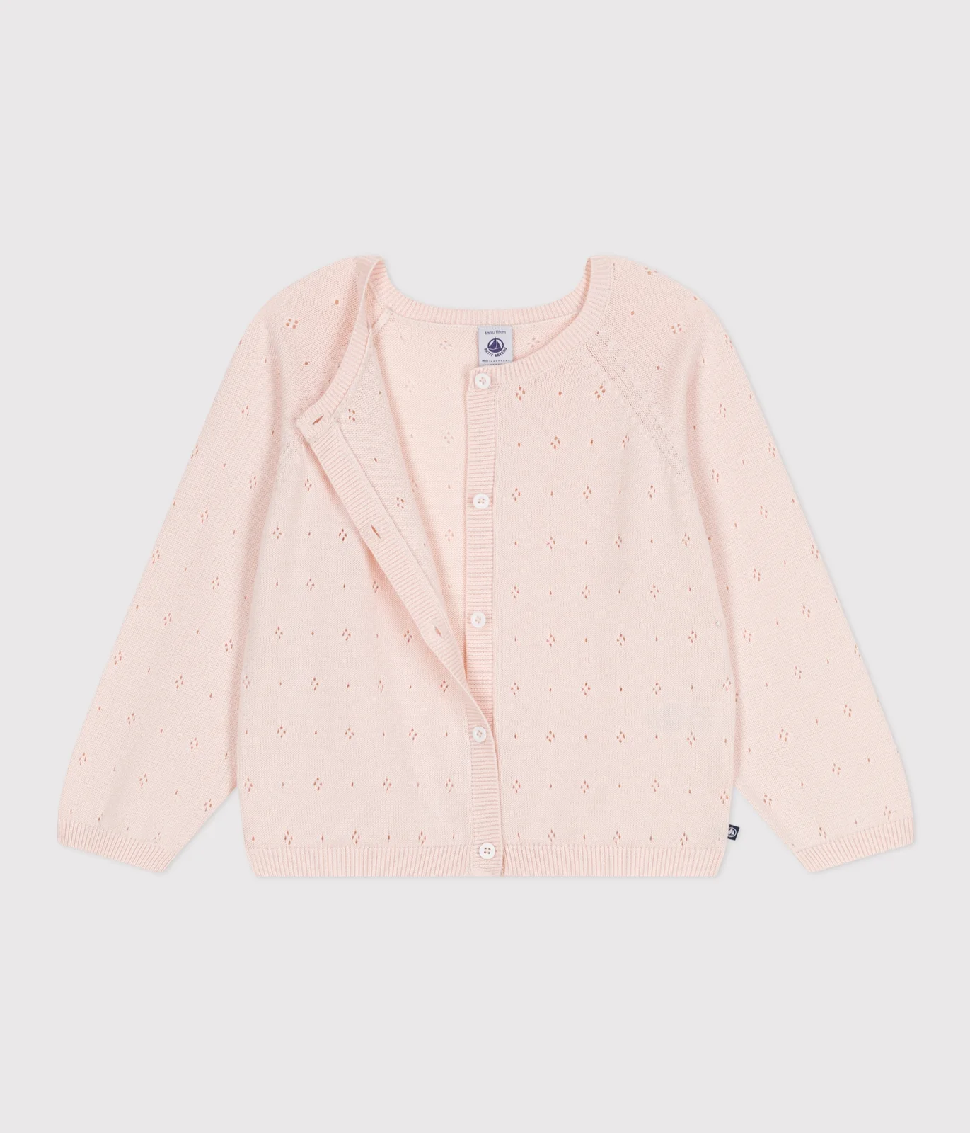 Children's cotton cardigan with a decorative stitch pattern