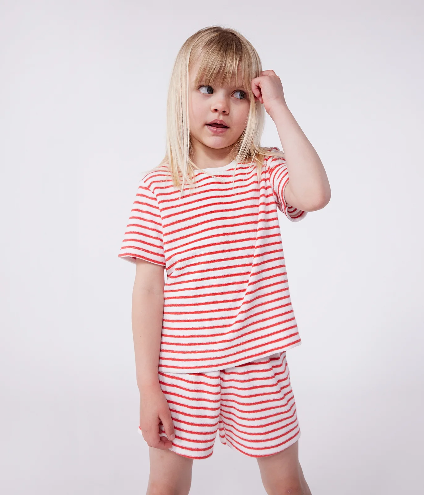 Children's striped terry cotton short pajamas