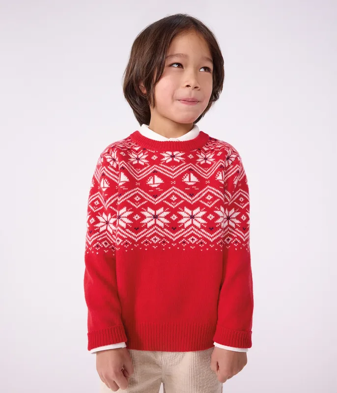 Children's wool and cotton jacquard jumper