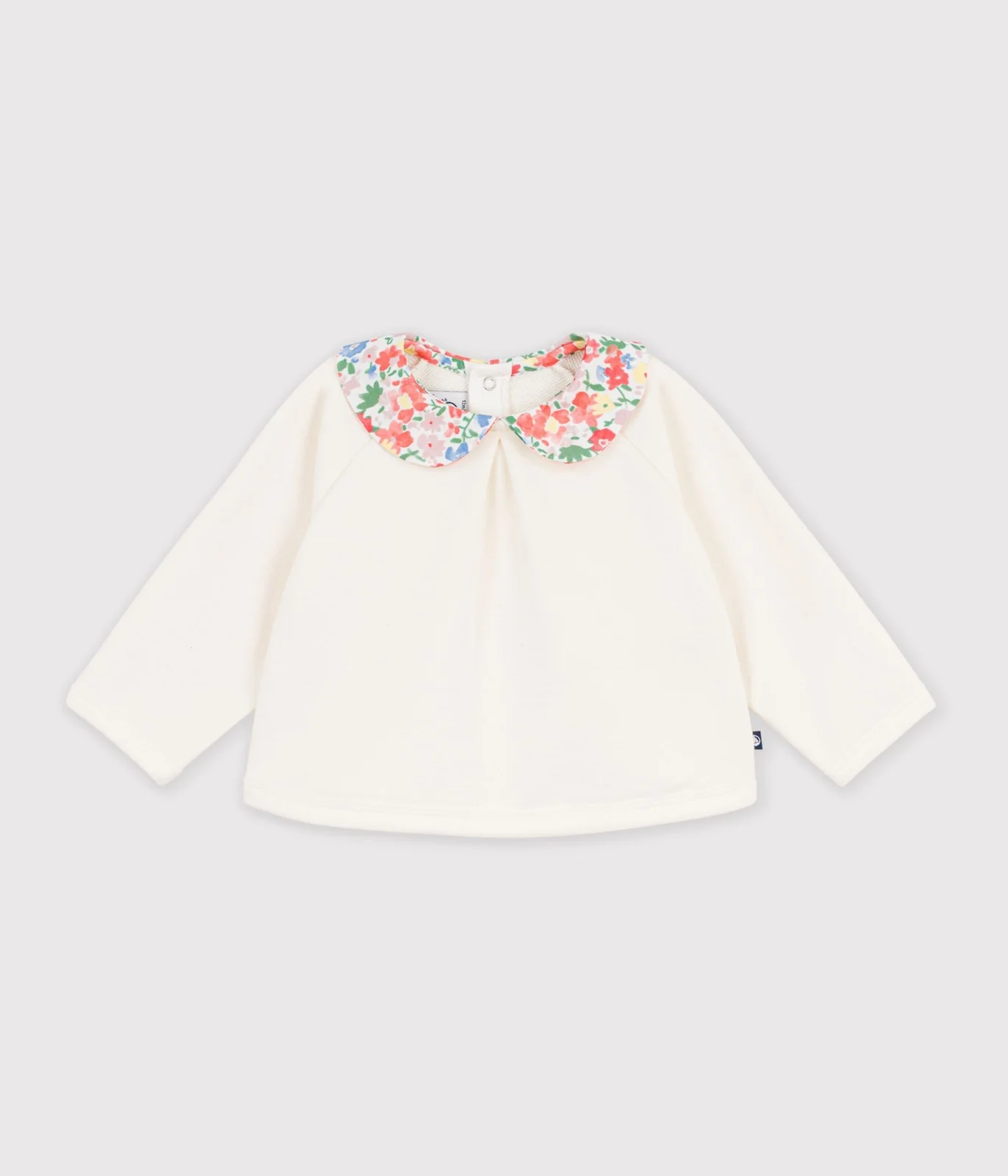 Babies' plain cotton sweatshirt with a printed collar
